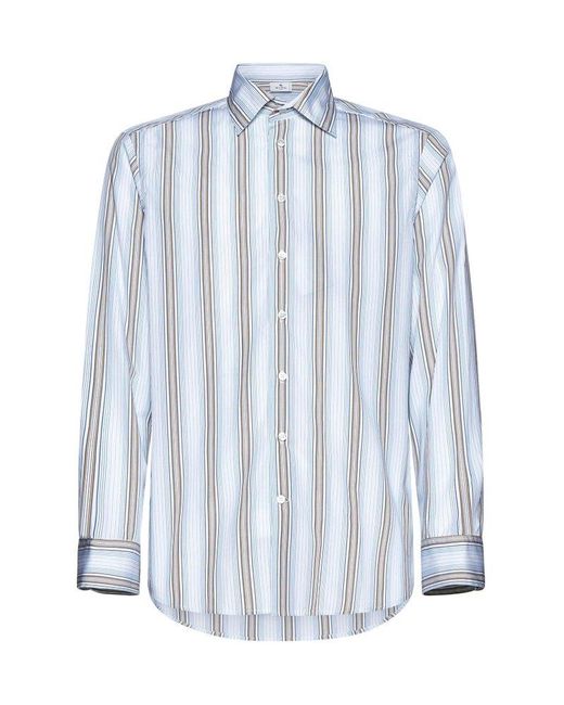 Etro Blue Striped Long-sleeved Shirt for men