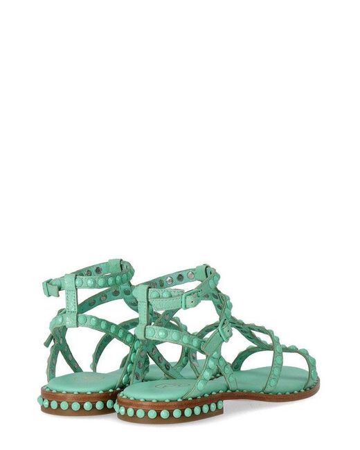 Ash Green Stud-embellished Ankle-strap Sandals