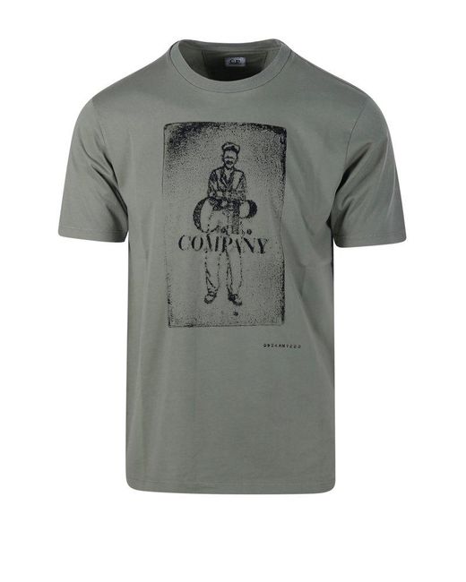C P Company Gray Graphic Printed Crewneck T-shirt for men