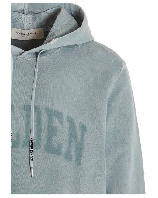 Golden Goose Distressed Drawstring Hoodie in Blue for Men Lyst