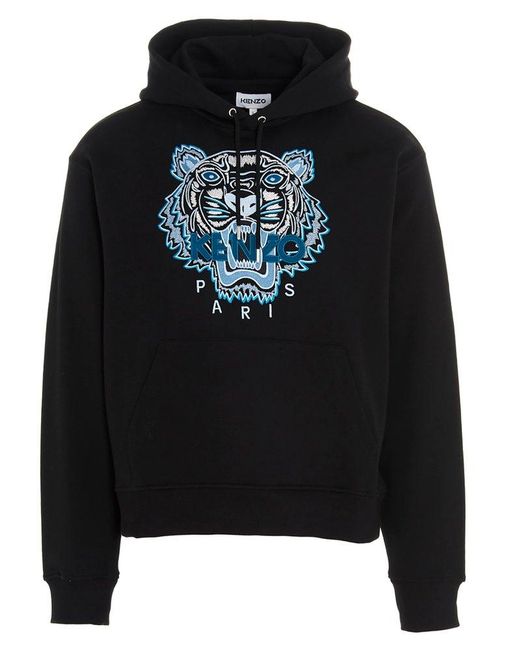 KENZO Black Tiger Embroidered Hoodie for men