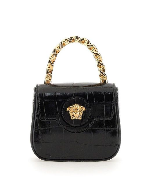 Versace Black La Medusa Leather Tote Bag