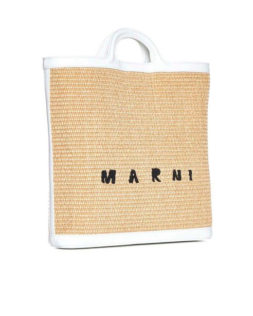 Marni Natural Logo Embroidered Raffia Tote Bag