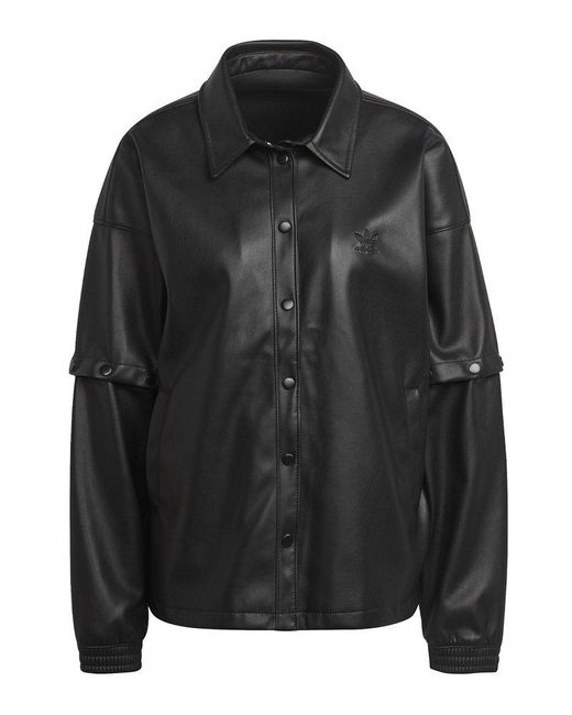 Adidas Originals Black Faux-leather Buttoned Shirt
