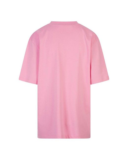MSGM Pink T-Shirt With Floral College Logo