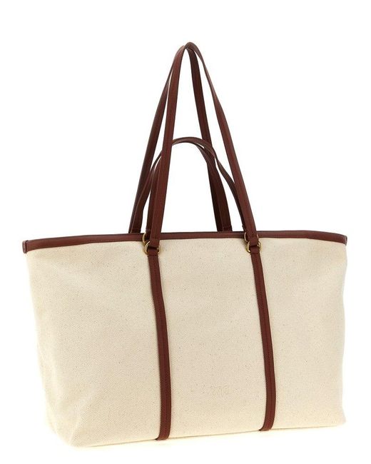 Pinko Natural Love Birds Logo Patch Large Tote Bag