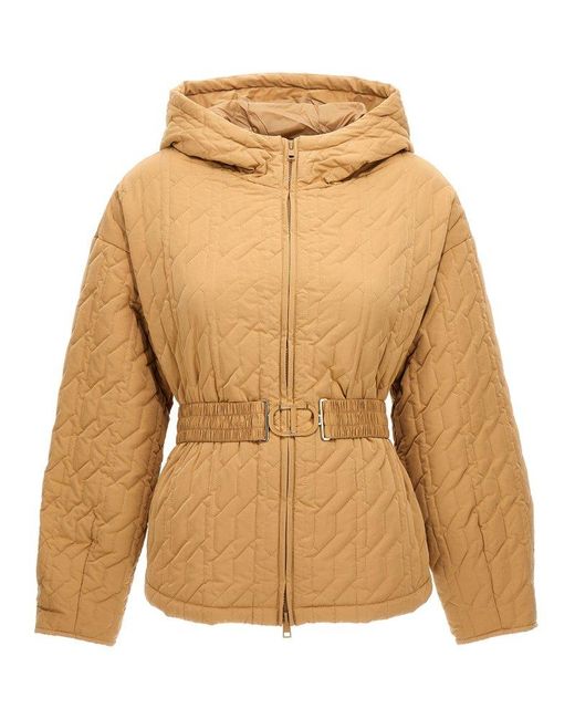 Twin Set Natural Quilted Hooded Down Jacket