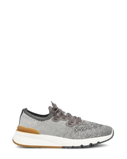Brunello Cucinelli Gray Knitted Low-Top Sneakers for men
