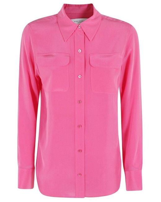 Equipment Pink Button-Up Long Sleeve Top