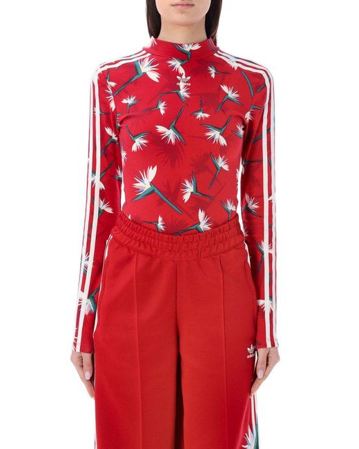 Adidas Originals Red X Thebe Magugu Floral-printed Bodysuit