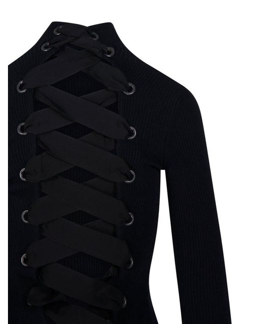 Balenciaga Blue Lace-Up Fitted Turtleneck Jumper