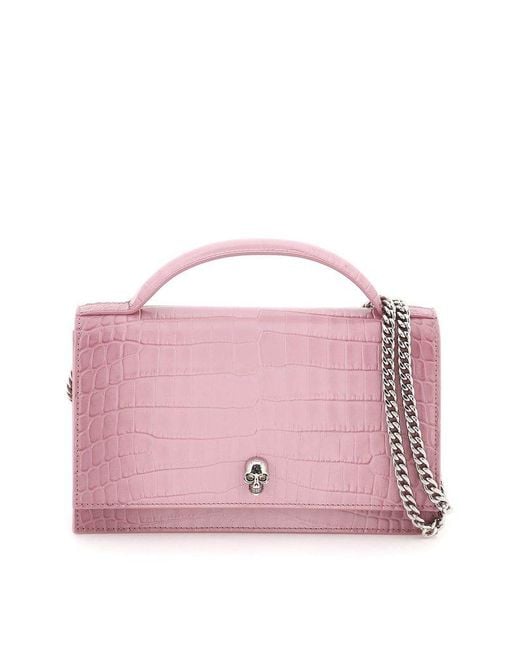 McQueen Top Handle Medium 'skull' Bag in Pink | Lyst