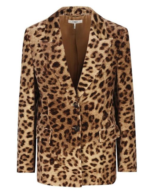 Chloé Brown Leopard Printed Single-Breasted Jacket