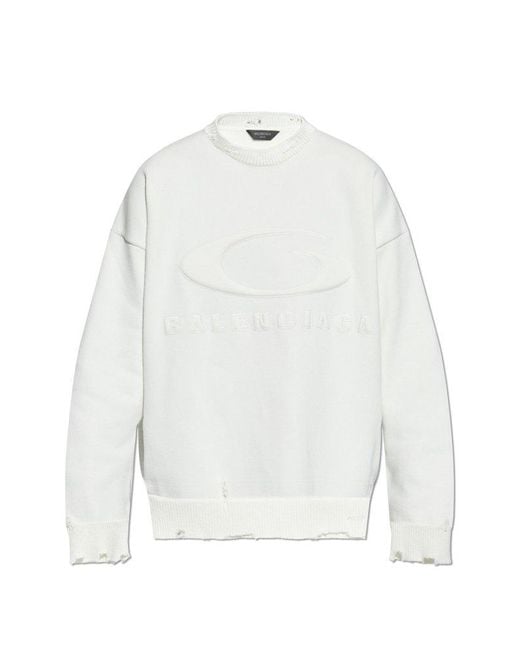 Balenciaga White Distressed Crewneck Sweatshirt for men