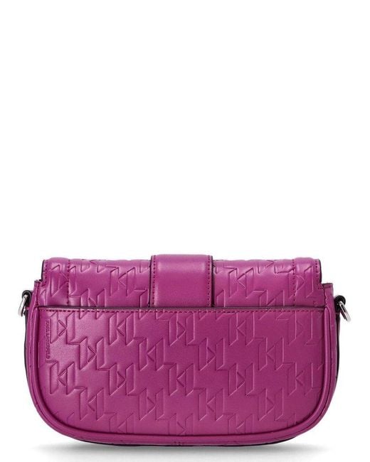 Karl Lagerfeld Purple All-Over Logo Embossed Crossbody Bag