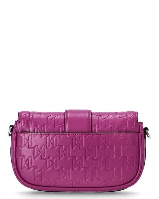 Karl Lagerfeld Purple All-over Logo Embossed Crossbody Bag