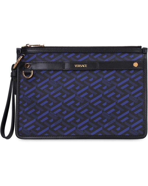Versace Blue La Greca Monogram Crossbody Bag for men