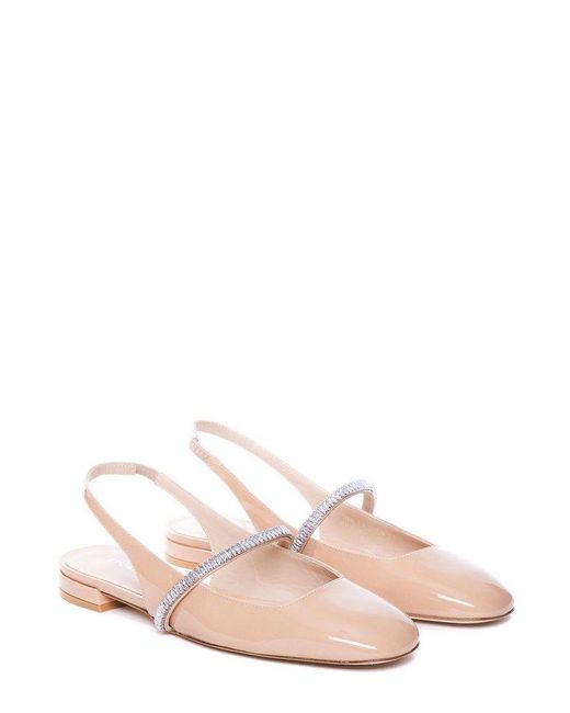Stuart Weitzman Pink Stefanie Slingback Embellished Flat Shoes