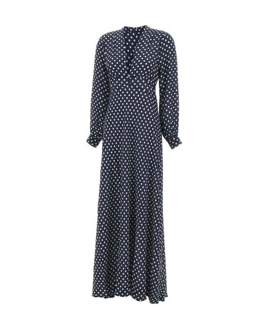 Rixo Blue Emory Polka Dot Pattern Midi Dress