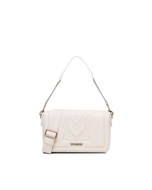 Love Moschino White Logo-embossed Chain-linked Crossbody Bag