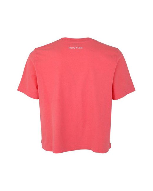 Sporty & Rich Pink Slogan Printed Cropped T-shirt