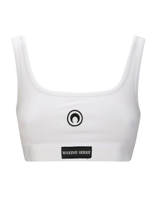 MARINE SERRE White Moon Logo Stretched Jersey Sport Bra