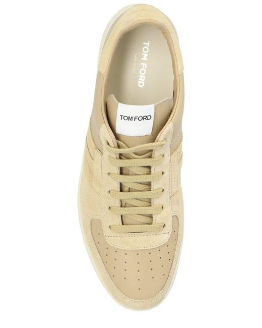 Tom Ford Brown T-logo Patch Low-top Sneakers for men