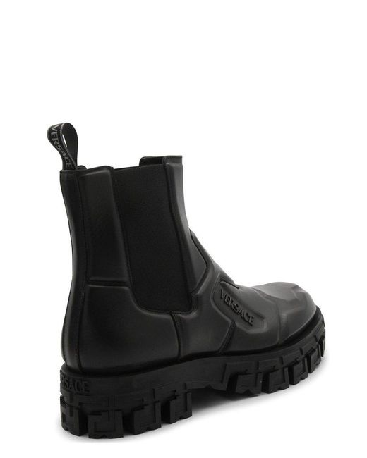 Versace Black Greca Portico Panelled Round-toe Boots for men