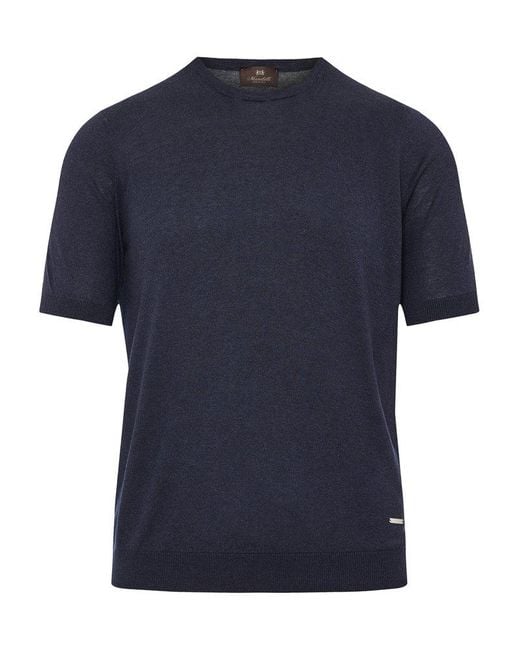 Enrico Mandelli Blue Logo Plaque Crewneck Knitted T-shirt for men