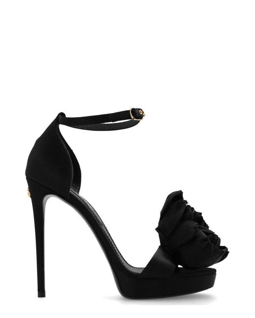 Dolce & Gabbana Black Flower Detailed Platform Sandals