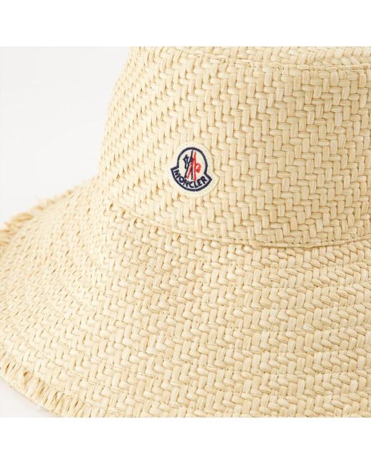Moncler Natural Logo Patch Fringed Interwoven Hat