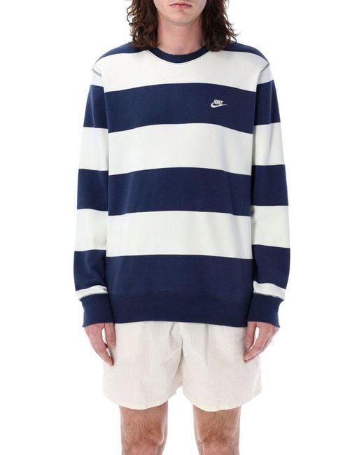 Nike Blue Logo-embroidered Striped Sweatshirt for men