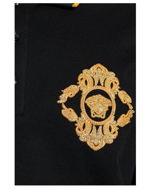 Versace Black Architectural Baroque-Embroidered Polo Shirt for men