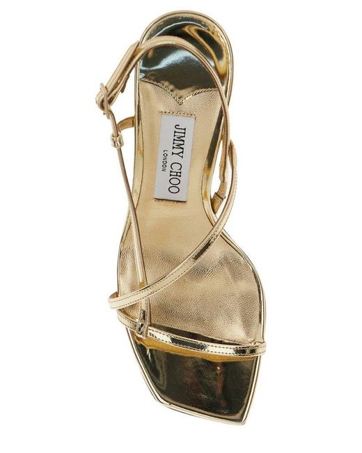 Jimmy Choo Natural 'Etana' Metallic Slingback Sandals With Sculpted Heel