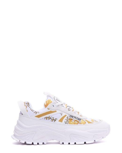 Versace White Logo Printed Lace-up Sneakers
