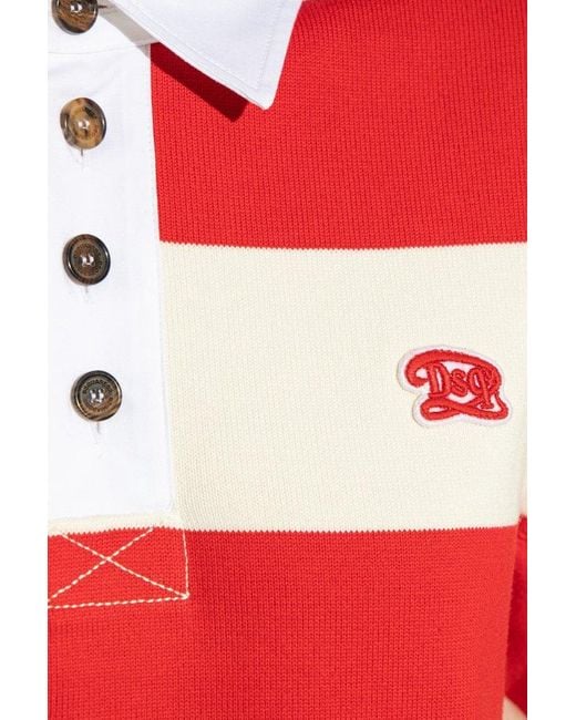 DSquared² Red Polo Shirt With Long Sleeves,