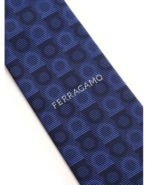Ferragamo Blue Gancini Logo Embroidered Tie for men
