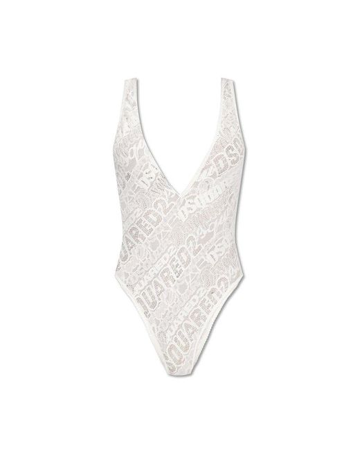 DSquared² White Lace Detailed Stretched Bodysuit