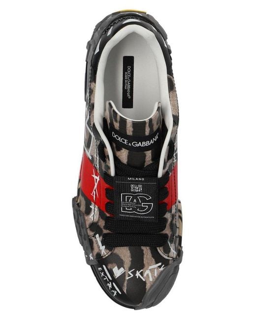 Dolce & Gabbana Portofino Graffiti-print Sneakers in Black for Men