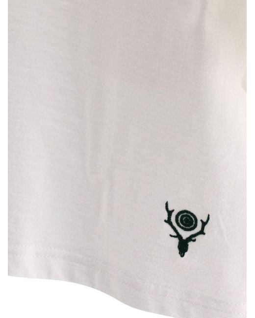 South2 West8 White Embroidered Tee for men