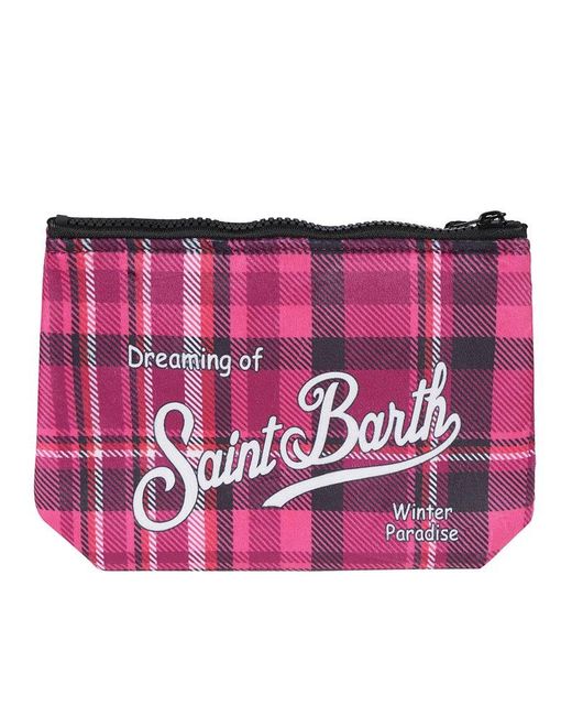 Mc2 Saint Barth Pink Logo Printed Checked Clutch Bag