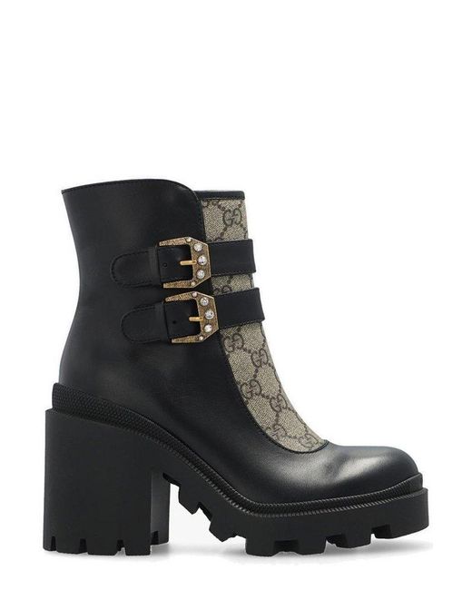 Gucci Black GG Supreme Print Heeled Ankle Boots