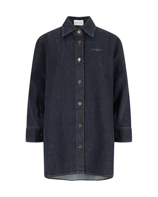 Givenchy Blue Logo Embroidered Denim Shirt