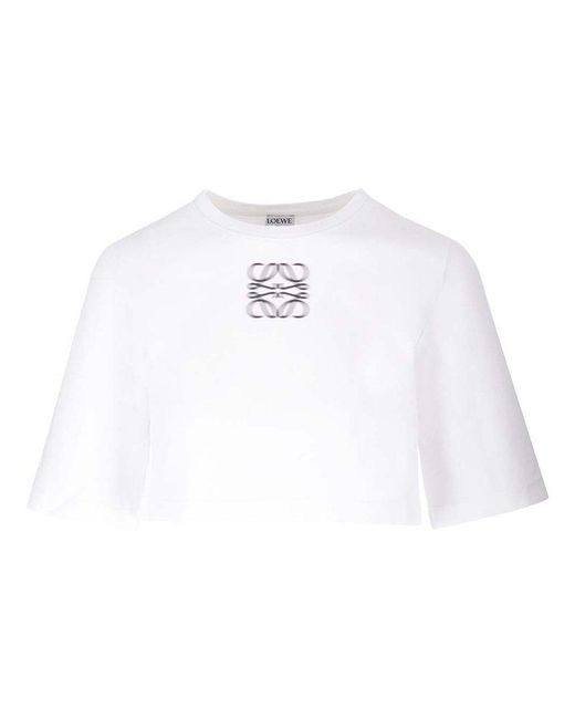 Loewe White Blurred Anagram Cotton-blend Crop Top