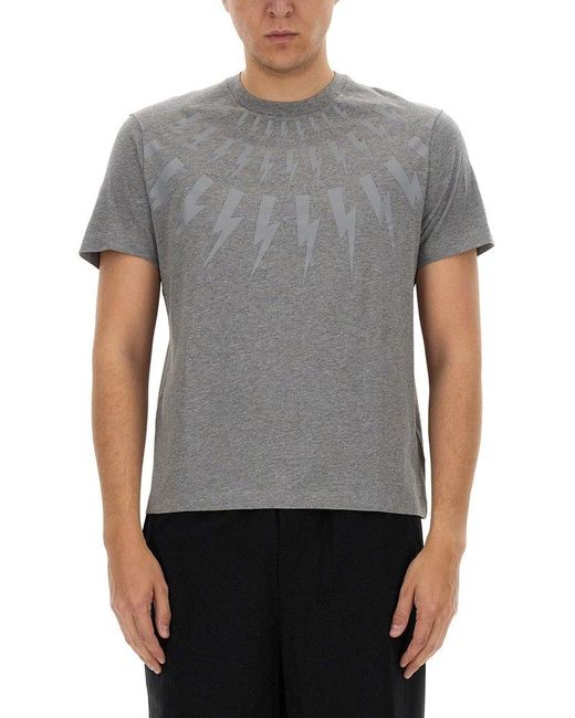 Neil Barrett Gray "Fairisle Thunderbolt" T-Shirt for men