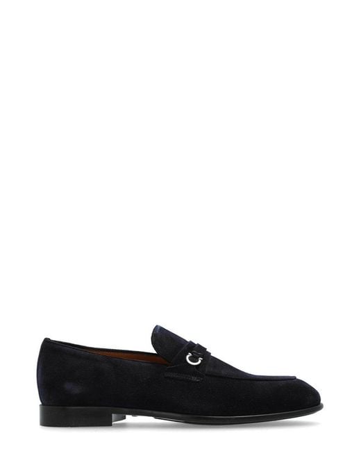 Ferragamo Black Gancini Buckled Loafers for men