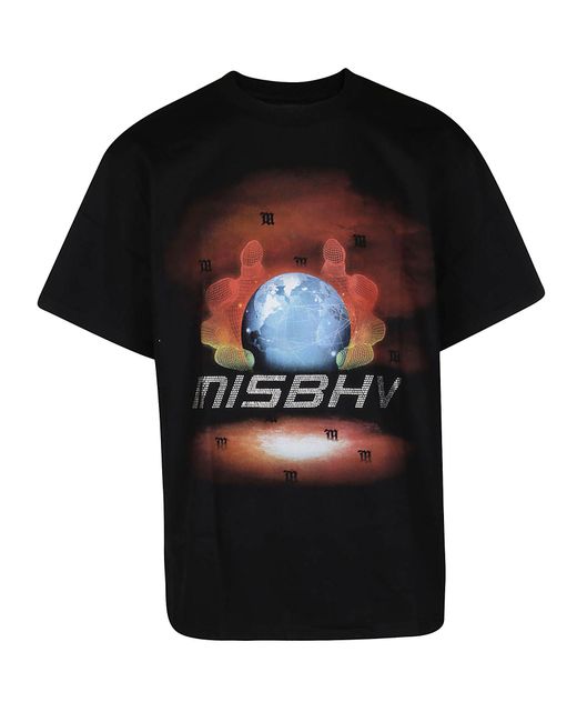 M I S B H V Black Crystal Globe T-shirt for men
