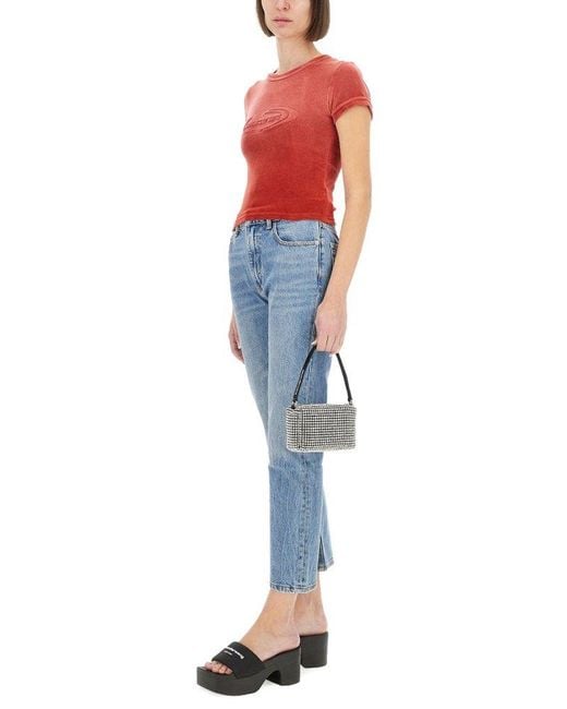 T By Alexander Wang Red Slim-Fit T-Shirt With Embossed Logo