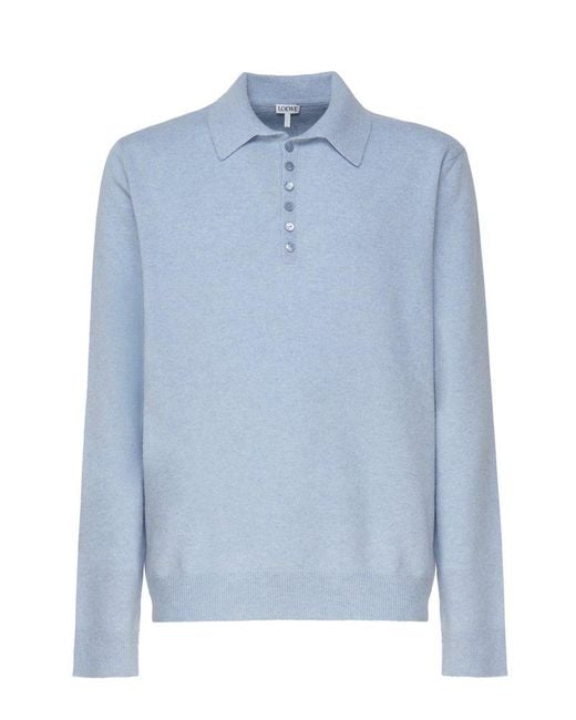 Loewe Blue Knitted Polo Sweater for men