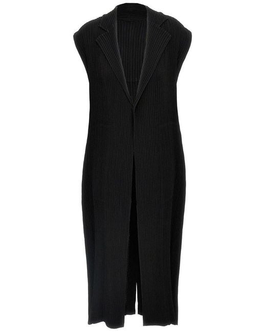Issey Miyake Black Hatching Pleats Vest